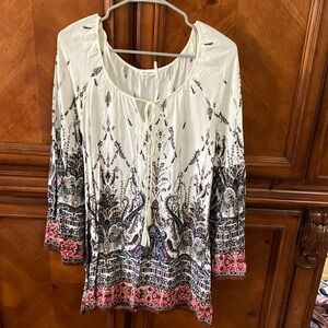 Blu Pepper Bohemian White and Pink Women's Top